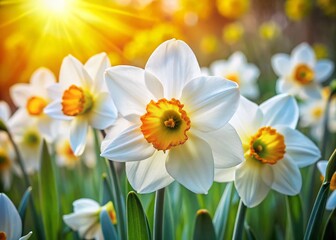 Spring Garden Scene: Daffodils Blooming in Vibrant Yellow and White