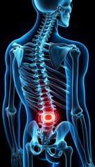 Neon Blue Vertebrae and Red Herniated Disc