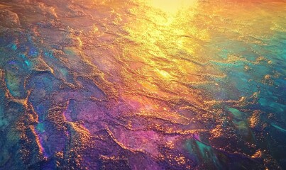 A detailed view of the ocean surface with the setting sun's reflection shimmering on the water.