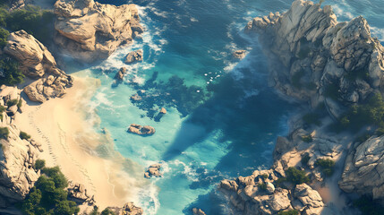 Aerial view of a winding coastline with turquoise waters and coral reefs