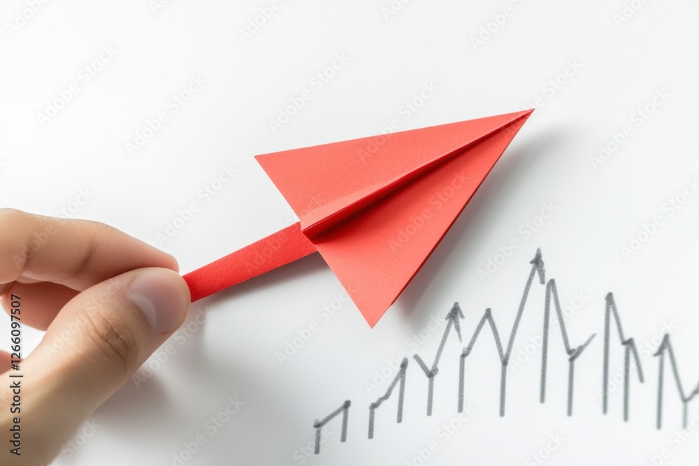 Aufkleber red paper plane symbolizing business innovation and strategic success with growth chart on a clean b