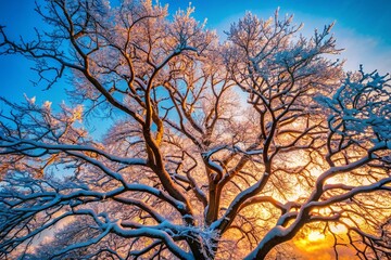 Stark Winter Branches Against a Clear Blue Sky - High-Resolution Stock Photo
