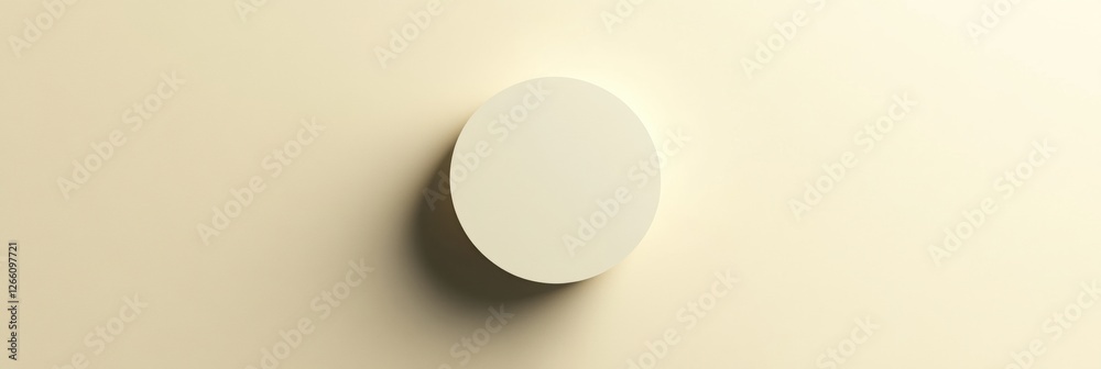 Poster smooth round shape mounted on a pale wall creates a minimalist design aesthetic in modern interior d
