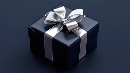 Stylish navy blue beauty box with silver foil details, presented on a smooth gradient surface