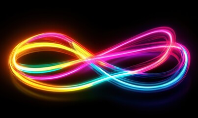 Naklejka premium Abstract design with flowing ribbons of glowing neon colors, soft curves creating a dynamic futuristic effect, clean and artistic, sharp and vibrant