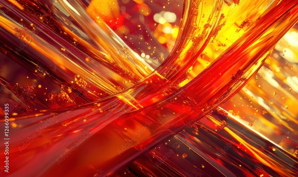 Wall mural abstract digital composition of glowing red and orange data streams, futuristic high-tech design rep