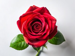 Fototapeta premium Stunning Aerial Drone Shot: Single Red Rose Isolated on White Background