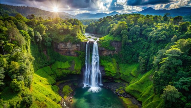 Stunning Aerial View of Tad Champee Waterfall, Bolaven Plateau, Laos