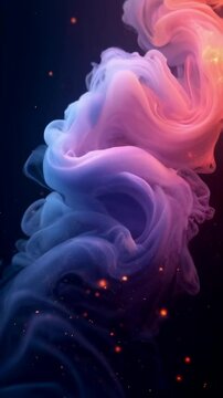 Humo abstracto en espiral de color morado y azul sobre un fondo negro