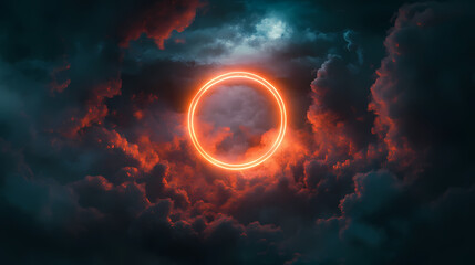 Fototapeta premium Mysterious Red Halo in Dark Clouds