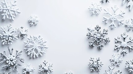 Intricate snowflakes spread across a light background showcasing winter's delicate beauty and seasonal charm