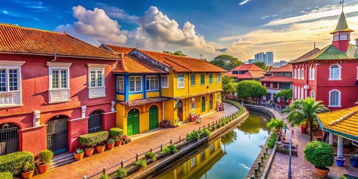 Stunning Malacca Architecture: Colorful Buildings & Scenic View - Stock Photo