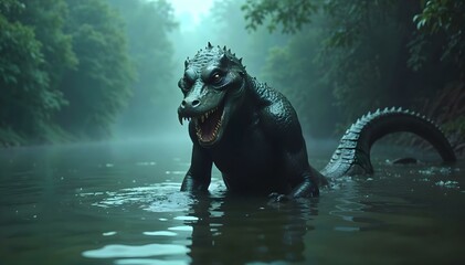 The Legend of the Alligator Man: A Colombian Folktale of Magic and Curse. Hombre caim&aacute;n, half caiman man coming out of the Magdalena river