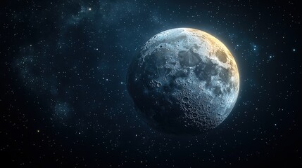 Fototapeta premium Artistic waxing gibbous moon with sparkling textures and starry background