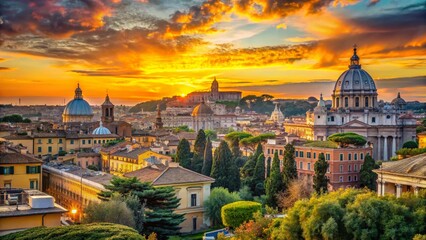 Fototapeta na wymiar Stunning Panoramic View of Rome from the Pincio Terrace at Sunset