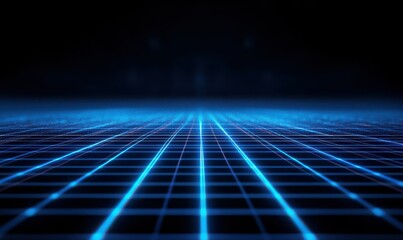 Abstract glowing digital grid pattern with neon lines and particles, vibrant futuristic design with soft reflections, clean high-tech style