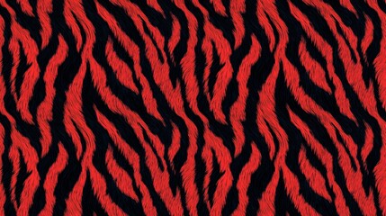 Fototapeta premium Red and black pattern with animal fur stripes, seamless pattern