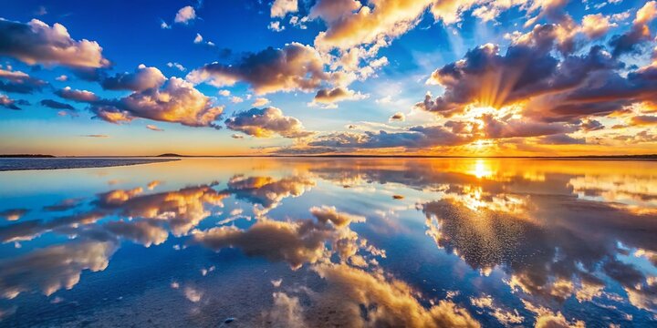 Stunning Sunset Reflection in Elton Lake, Russia - Breathtaking Salt Lake Landscape Photography
