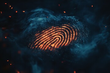 A glowing fingerprint is revealed amidst smoke and sparks