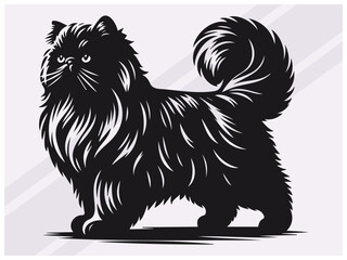 Black Persian Cat Silhouette for Pet Art Feline Logos and Graphic Designs