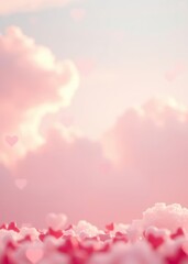 Illustration of a valentines day card pastel clouds and sky with heart and bokeh  cute bright candy background concept for montage yours product or presentation for girl princess style love theme boke