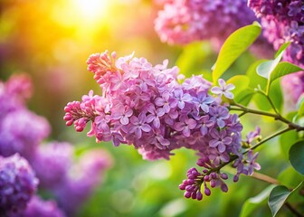 Obraz premium Sunlit Lilac Branch in Spring Garden - Vibrant Floral Photography