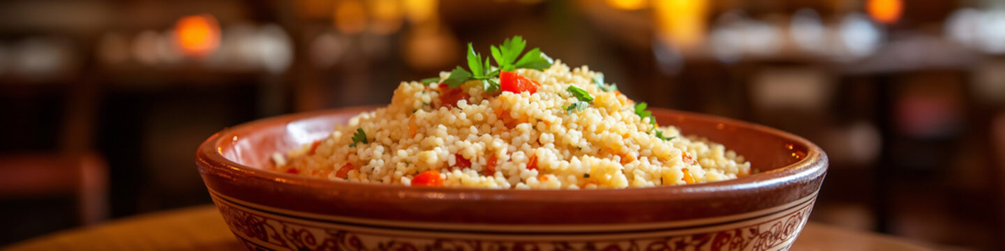 Couscous Served on a Ceramic Bowl