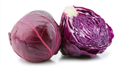 Red cabbage, brassica oleracea, Blaukraut, flat white background, 16:9