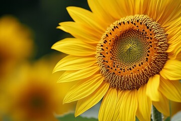 Obraz premium Bright sunflower blooms in a lush field during sunny summer days, showcasing vibrant yellow petals and intricate center pattern