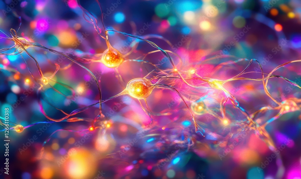 Wall mural vibrant neural network pathways glowing in dynamic colors, representing the evolution of artificial 