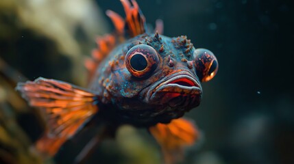 Fototapeta premium Strange Deep Sea Fish with Large Eyes Underwater