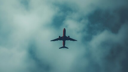 Airplane flying above clouds, travel journey