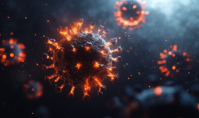 Black coronavirus bacteria illuminated by a ray of light