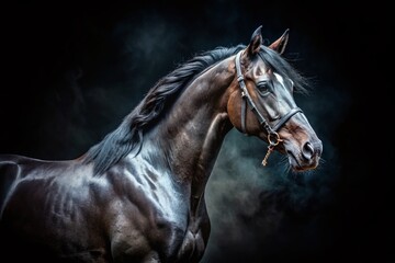 Surreal Black Horse Painting, Dark Art, Mysterious Equine Portrait, Abstract Equestrian Artwork, Home Decor