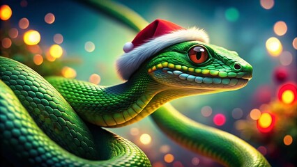 Fototapeta premium Surreal Christmas Snake: 2025 New Year Symbol - AI Generated Stock Photo