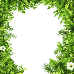 Fototapeta premium Lush Tropical Foliage Vector Frame with Green Leaves and Exotic Jungle Plants for Nature-Themed Designs, Inviting Natural Backdrop with Botanical Elements
