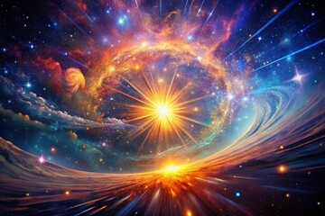 Fototapeta premium Surreal Cosmic Light Burst: Star Trails and Nebula in Deep Space