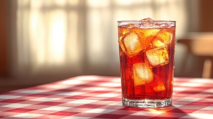 Refreshing iced tea on a red and white checkered tablecloth in a cozy setting