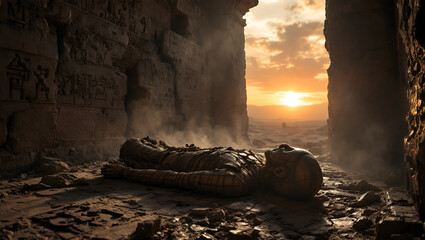 Landscape capture of egyptian mummy created by a neural network generative ai technology, 36