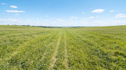 Fototapeta premium Open field, grassy plain, summer day, tranquil landscape, wide view, ideal for background