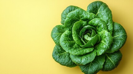Fresh butter lettuce head with soft rounded leaves on a pastel yellow background
