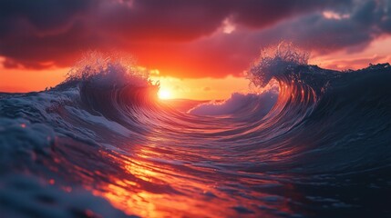 Waves crashing against each other in a serene ocean