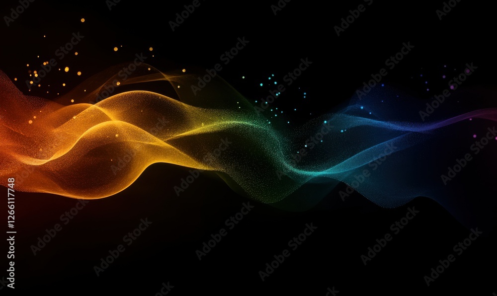 Wall mural abstract wave of multicolored particles in motion, soft glowing light creating a futuristic look, cl
