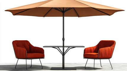 Stylish square glass outdoor dining table with umbrella and chairs for relaxation