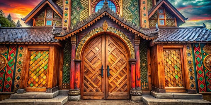 Surreal Norway Stave Church Door: Dreamlike Fantasy Architectural Photography