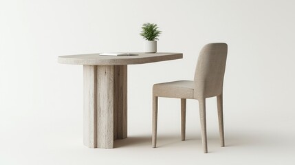 Modern wooden table and chair in minimalist setting