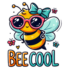 Cute cartoon bee with sunglasses, bow and 