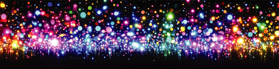 Obraz premium Vibrant Abstract Vector Image with Colorful Bokeh Lights on Black Background - Perfect for Digital Art, Party, and Celebration Themes - High Resolution Wallpaper