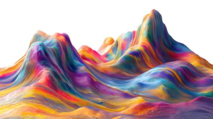 Abstract Surreal Colorful Mountains with Vibrant Fluid Textures, Isolated on Transparent Background, Cutout.