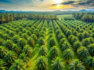 Thailand Oil Palm Plantation: Lush Green Rows of Trees Under Tropical Sun